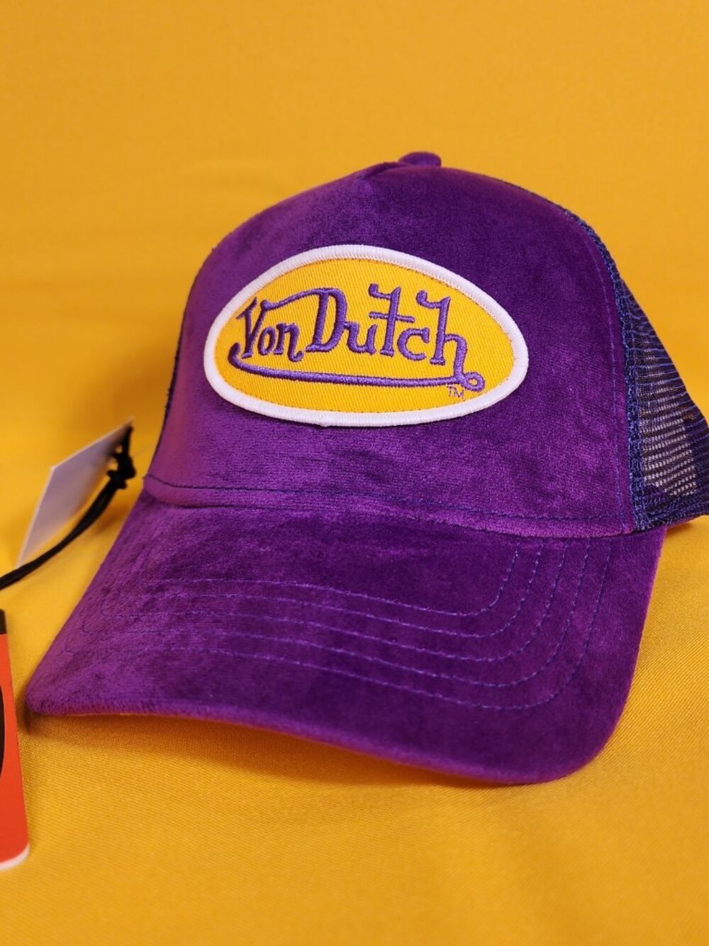 Von Dutch Purple & Yellow Velvet Trucker Hat Logo Snapback Unisex Grape Crush